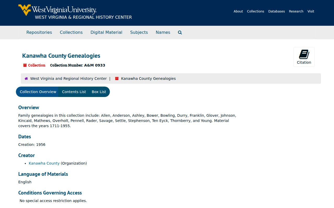 Kanawha County city directory research through WVU genealogy archives