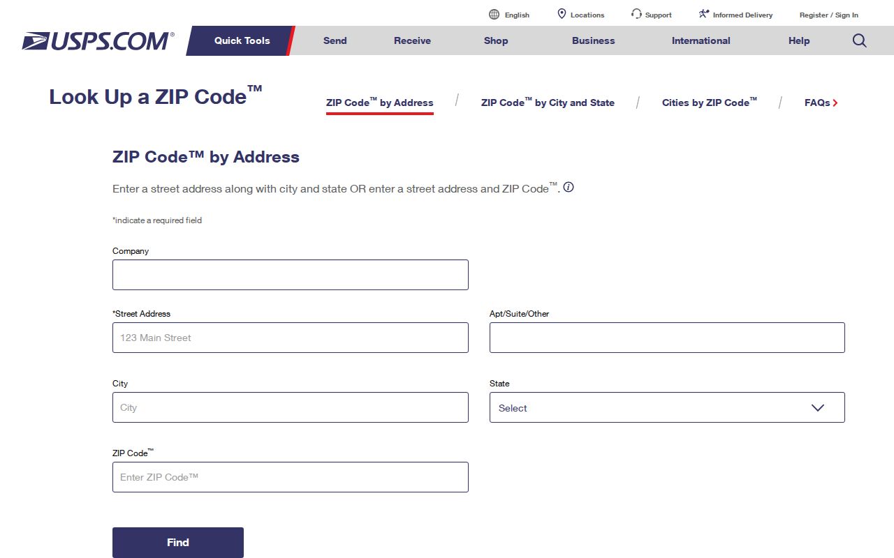 Official USPS address lookup used to verify a Kanawha County ZIP code